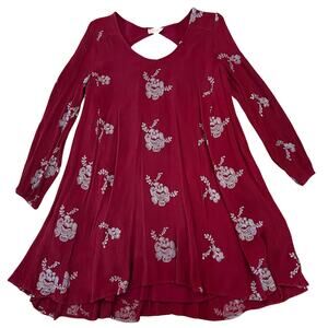 Altar'd State Burgundy W/Grey (bluish) Floral Embroidered Boho Dress - SIZE M